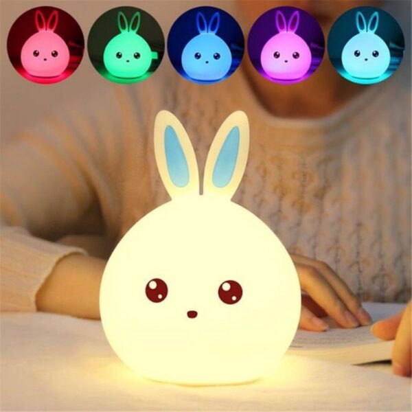 Cute Silicone Bunny Rabbit Baby Nursery Lamp Tap Control Breathing Light for Children