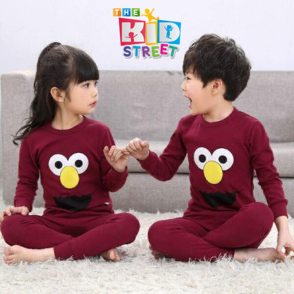 Maroon Cute Printed Full Sleeves Set