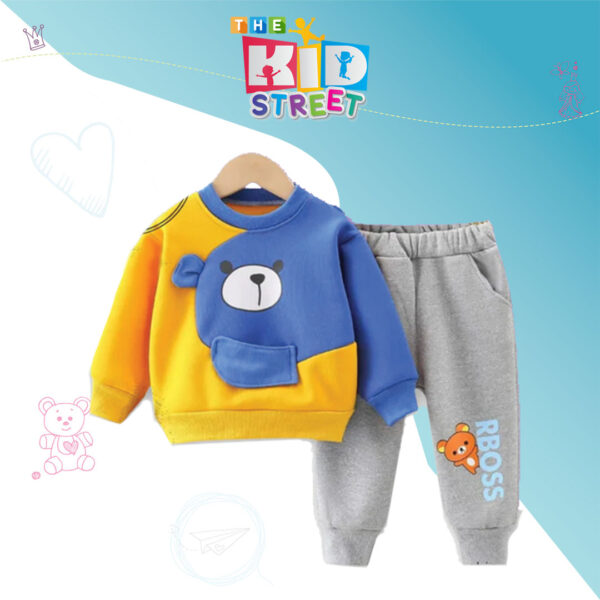 RBOSS Bear Printed Sweatshirt Set – Blue and Yellow
