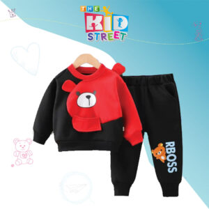 RBOSS Bear Printed Sweatshirt Set – Red and Black