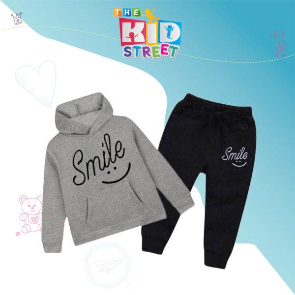 Smile Printed Hoodie with Trouser – Grey