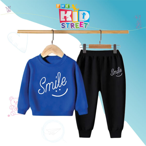 Smile Printed Sweatshirt and Trouser Set – Blue