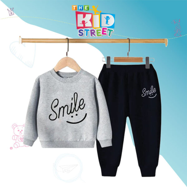 Smile Printed Sweatshirt and Trouser Set – Grey