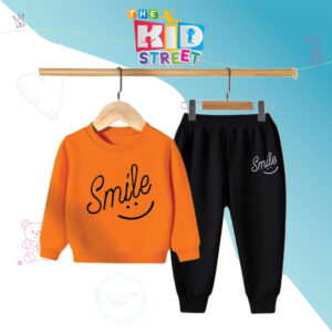 Smile Printed Sweatshirt and Trouser Set – Orange