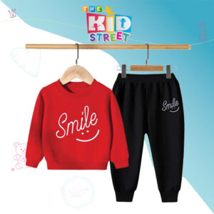 Smile Printed Sweatshirt and Trouser Set – Red