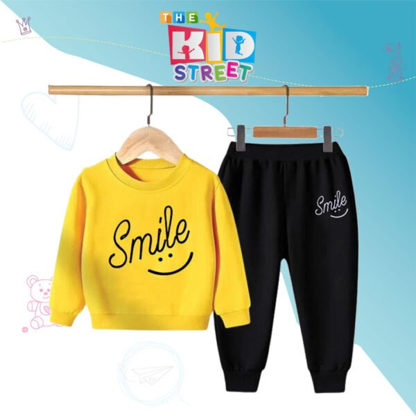 Smile Printed Sweatshirt and Trouser Set – Yellow