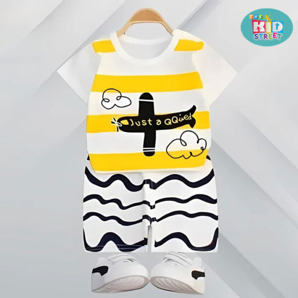 White & Yellow Aeroplane Shorts Set