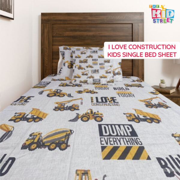 I Love Construction Kids Bed Sheet