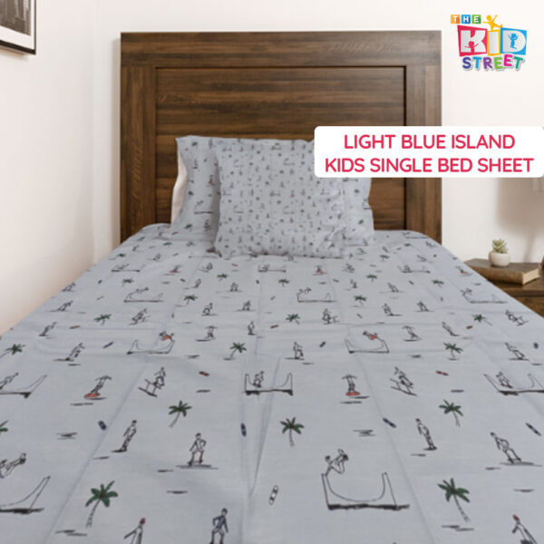 Light Blue Island Kids Bed Sheet