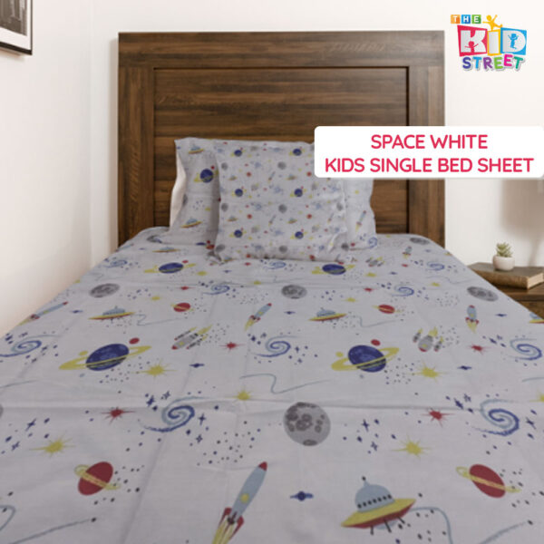 Space White Kids Bed Sheet