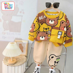 Cute-Bear-Printed-Sweatshirt-Set---Yellow