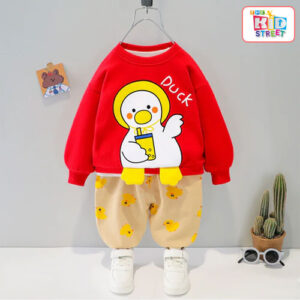 Duck-Printed-Sweatshirt-Set---Red