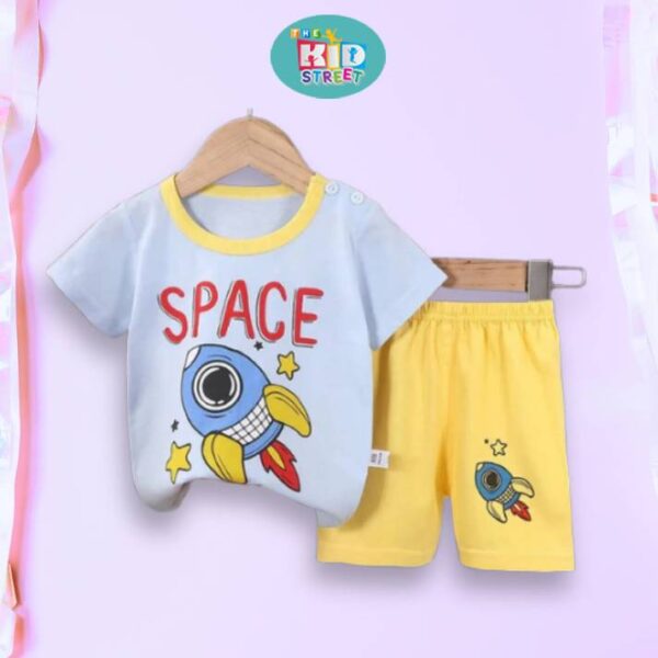 Sky Blue Rocket Printed Kids Short Sleeve Kids Wear